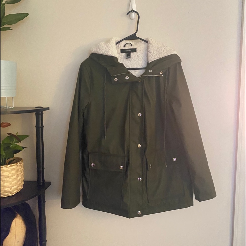 Olive Green Fur line Raincoat